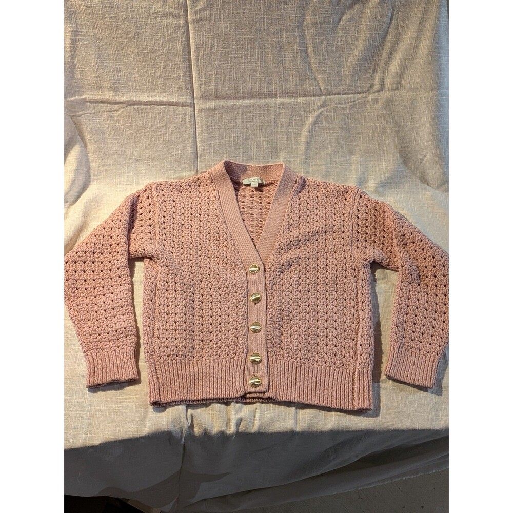 Ann Taylor Weekend Pink Chunky Knit Cardigan Cotton Blend Women's Medium